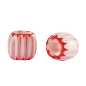 Perline Millefiori tubo bianco-rosso
