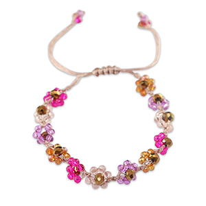 Cavigliere con perline sfaccettate fiore multicolore-marrone topazio