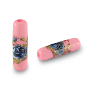 Perline di vetro tubo fiore rosa-blu