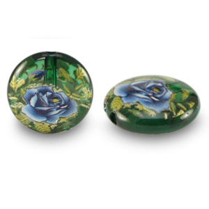 Perline di vetro 14mm fiore verde transparente-azul
