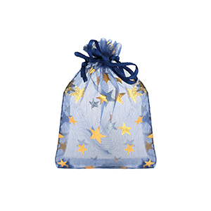 Sacchetti in organza 7x9cm stella blu marino-oro