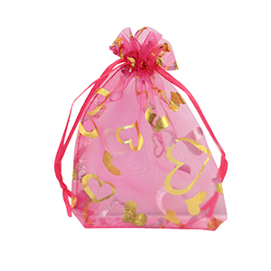 Sacchetti in organza 9x12cm cuore rosa-oro