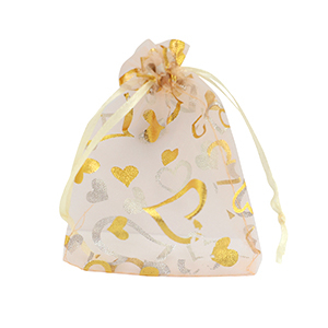 Sacchetti in organza 9x12cm cuore pesca-oro