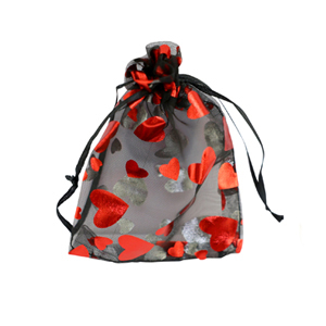 Sacchetti in organza 7x9cm cuore nero-rosso