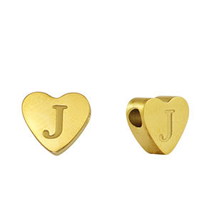 Perline in acciaio inossidabile cuore lettera J oro
