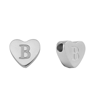 Perline in acciaio inossidabile cuore lettera B argento