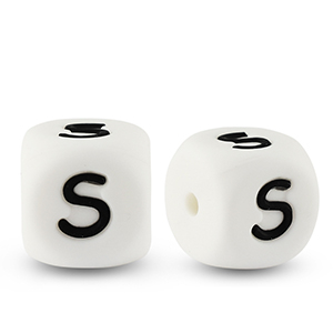 Perline alfabeto in silicone S bianco-nero