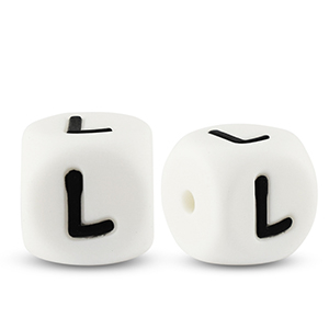 Perline alfabeto in silicone L bianco-nero