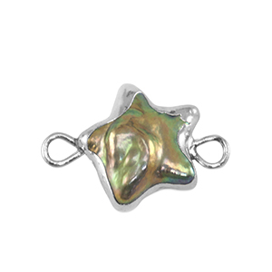 Perle di acqua dolce distanziatore stella argento-verde oceano