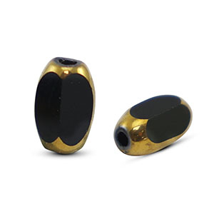 Perline di vetro ovale sfaccettate nero-oro