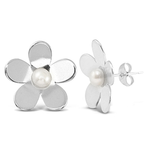 Orecchini in acciaio inossidabile perle fiore argento