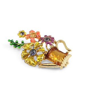 Broches fiori in annaffiatoio multicolore-oro