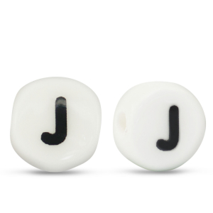 Perline alfabeto in ceramica J bianco-nero