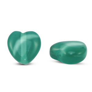 Perline di vetro Occhio di gatto cuore verde scuro