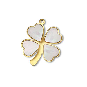 Ciondolo in acciaio inossidabile conchiglia quadrifoglio oro-bianco (colore naturale)