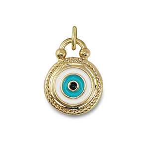 Metallo TQ in ottone ciondolo 'occhio di Allah' oro-blu smeraldo