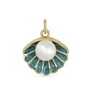 Metallo TQ in ottone ciondolo conchiglia con perla oro-turchese blu-bianco