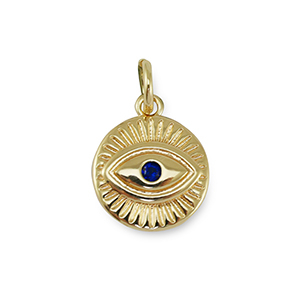 Metallo TQ in ottone ciondolo zirconi 'occhio di Allah' oro-blu scuro
