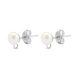 Componenti in acciaio inossidabile orecchini Imitazione di perla con anellino 6mm argento