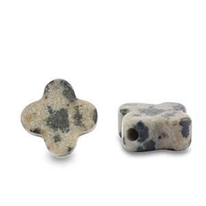 Perline in pietra naturale Diaspro Dalmata quadrifoglio grigio beige-nero
