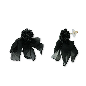 Orecchini alla moda chiffon fiore nero-oro
