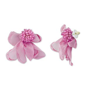 Orecchini alla moda chiffon fiore rosa malva-oro