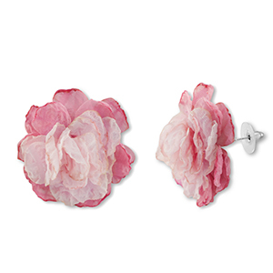 Orecchini alla moda chiffon fiore rosa-rosa chiaro-argento