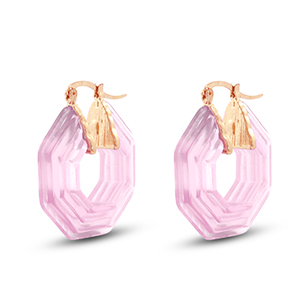 Orecchini resina alla esagono oro-trasparente rosa