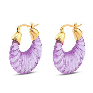Orecchini resina alla ovale oro-trasparente viola