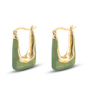 Orecchini resina alla rettangolo oro-verde