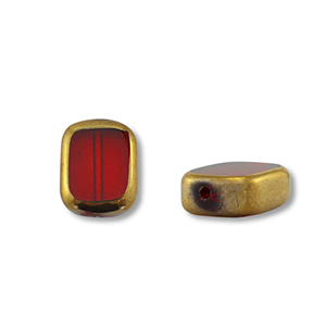 Perline di vetro rettangolo rosso trasparente-oro