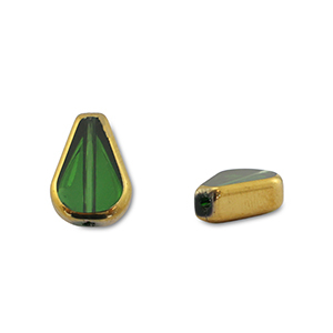 Perline di vetro goccia verde trasparente-oro
