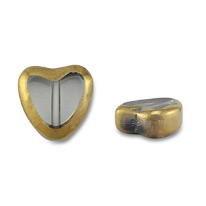 Perline di vetro cuore grigio trasparente-oro