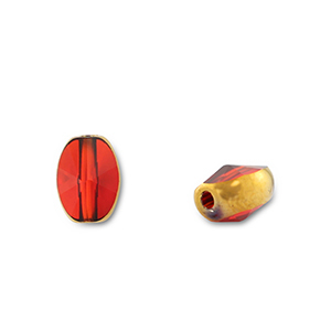 Perline di vetro ovale rosso trasparente-oro