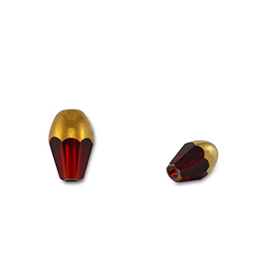 Perline di vetro ovale rosso trasparente-oro