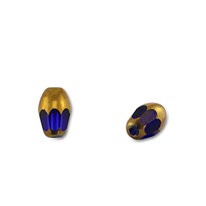 Perline di vetro ovale blu trasparente-oro
