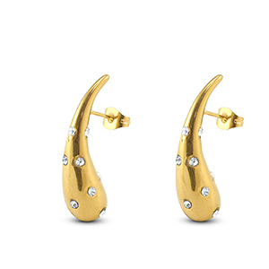 Orecchini in acciaio inossidabil goccia con strass oro