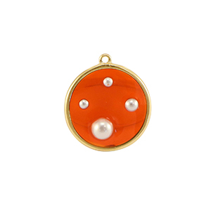 Pendenti in resina tonda con perline oro-arancione-bianco