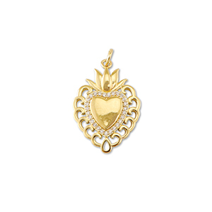 Metallo TQ in ottone ciondolo cuore con lotus oro