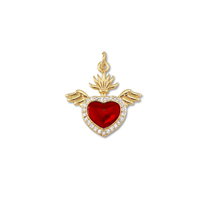 Metallo TQ in ottone ciondolo cuore con ala oro-rosso