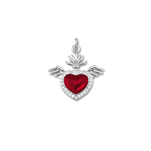 Metallo TQ in ottone ciondolo cuore con ala argento-rosso