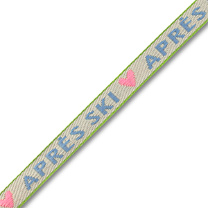 Nastro con testo "Apr&egrave;s ski" biancastro-rosa chiaro-blu-verde