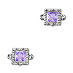 Distanziatore in acciaio inossidabile zircone quadrato argento-viola