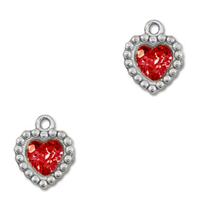 Ciondoli in acciaio inossidabile zircone cuore argento-rosso
