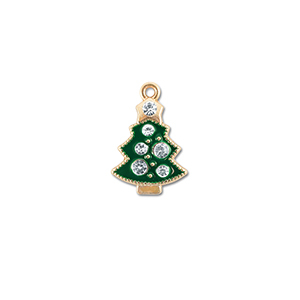 Ciondoli di metallo zirconi albero di natale oro-verde