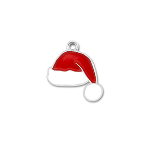 Ciondoli di metallo cappello di babbo natale argento-rosso-bianco