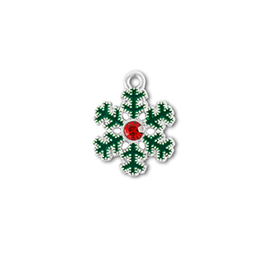 Ciondoli di metallo zirconi fiocco di neve argento-verde-rosso