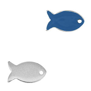 Ciondoli di metallo DQ pesce argento antico-blu ceruleo (privo di nichel)