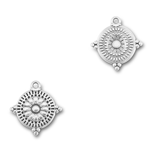 Ciondoli di metallo DQ tondi con fiore argento antico (privo di nichel)