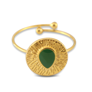 Anelli in acciaio inossidabile smalto tonda con goccia oro-verde scuro